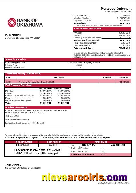 USA Bank of Oklahoma mortgage statement